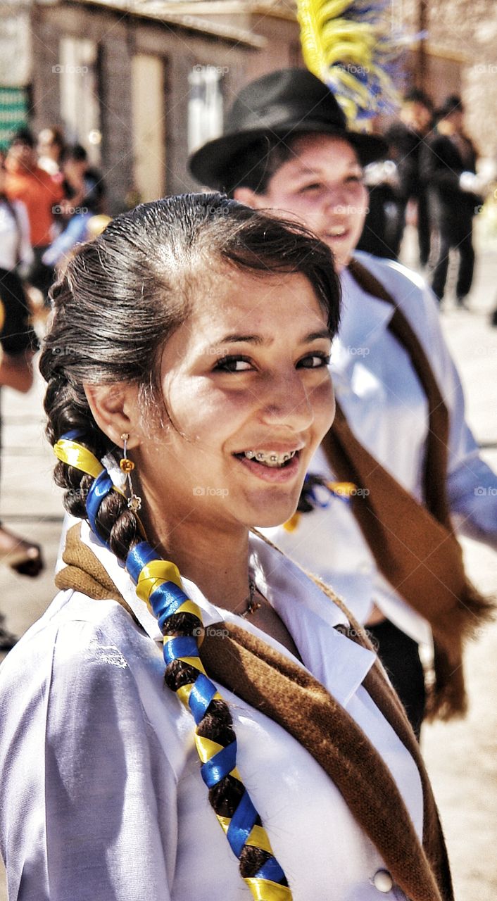 Chilean girl dancing at a fiesta, Atacama Desert, Chile . Chilean girl dancing at a fiesta, Atacama Desert, Chile 