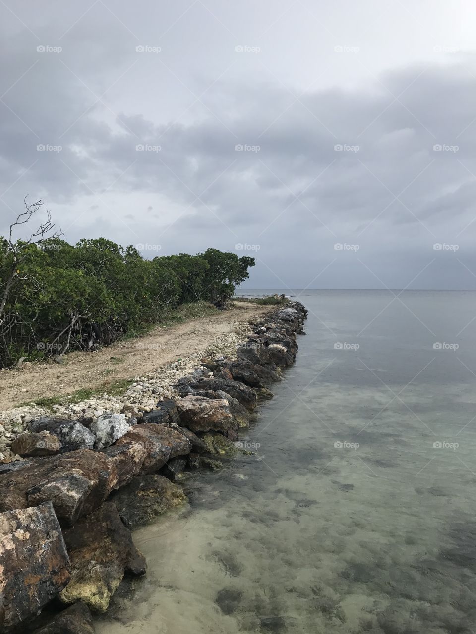 The coast of Roatan, Honduras on a stormy day. This photo was taken off a board walk while on vacation. 