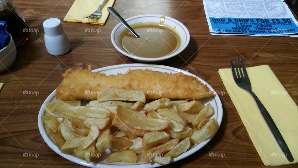 Fish And Chips With Curry Sauce