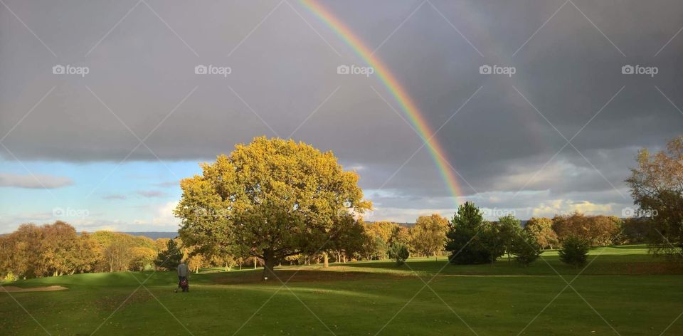 A rainbow on the golf course , Yorkshire