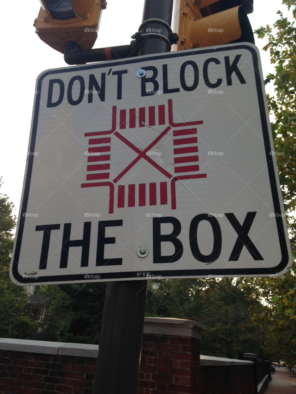 Don't Block the Box. Road sign common in the Philadelphia area