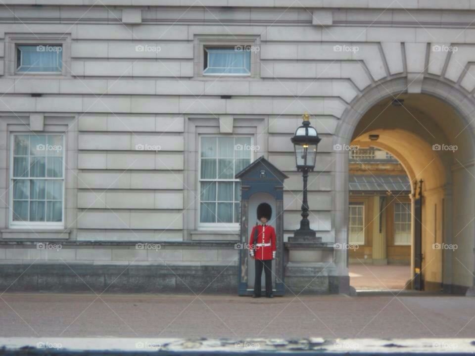 Still body solider guarding Buckingham palace 