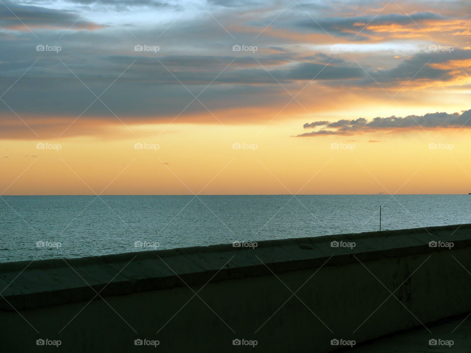 Sea during sunset in Sitges, Spain.