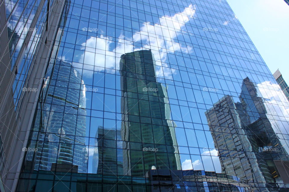 modern glass mirrored skyscrapers