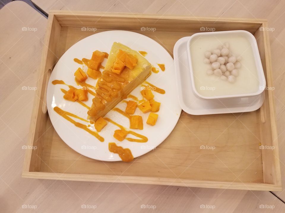 mango cake and almond dessert