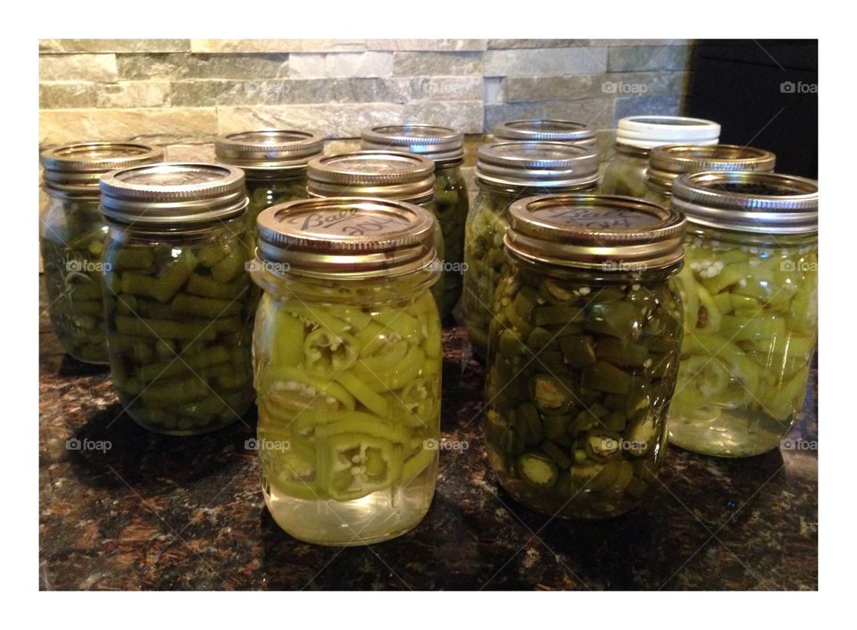 Canned peppers and green beans