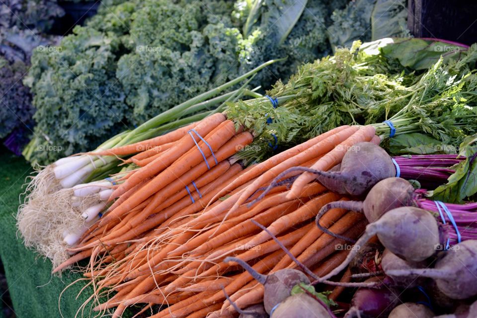 Fresh,organic locally grown vegetables at a farmers market 