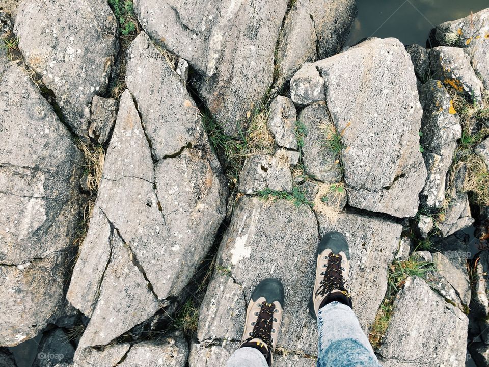 Feet hiking in mountains 