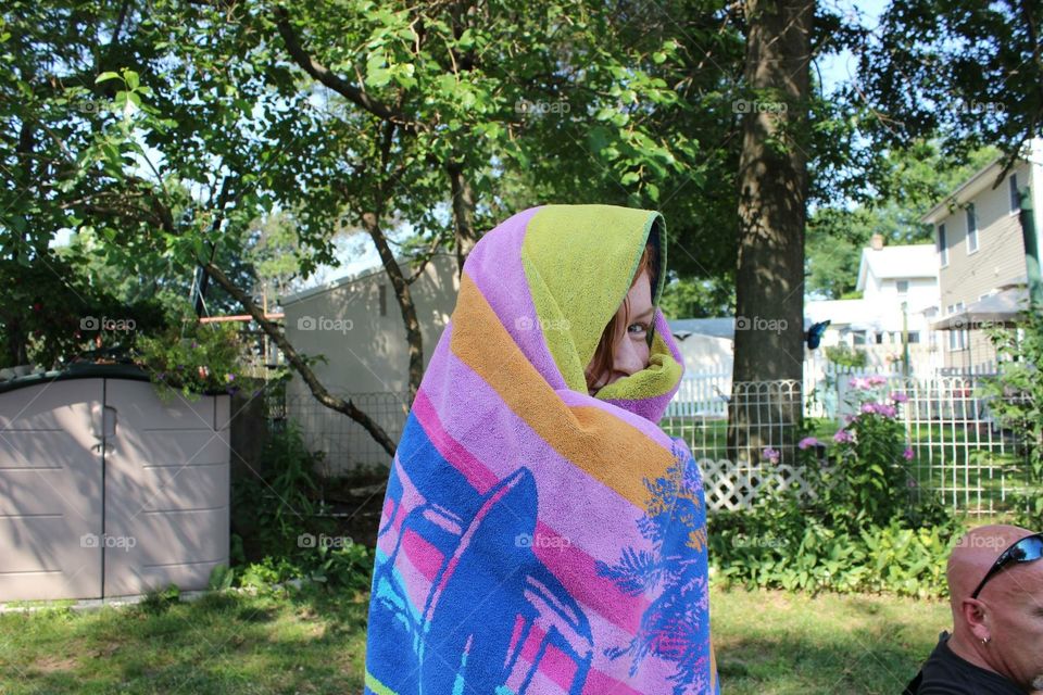 me hiding in my towel after a swim