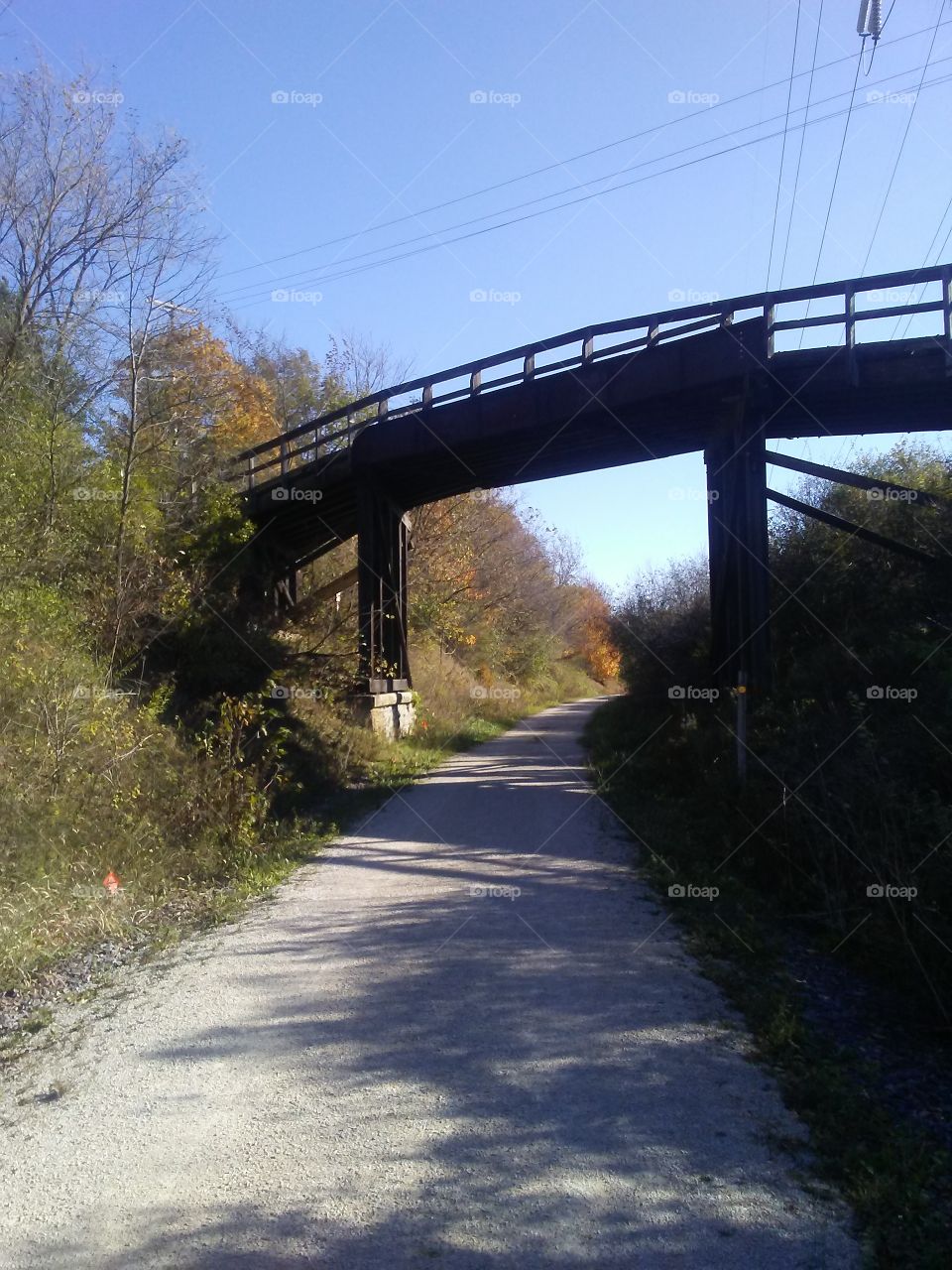A one lane bridge over the Eisenbahn State Trail on the North side of West Bend, Wisconsin.