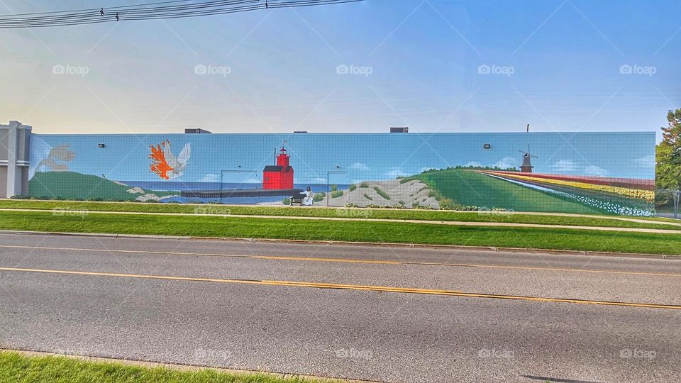 Holland Michigan mural beautiful landmarks lighthouse
