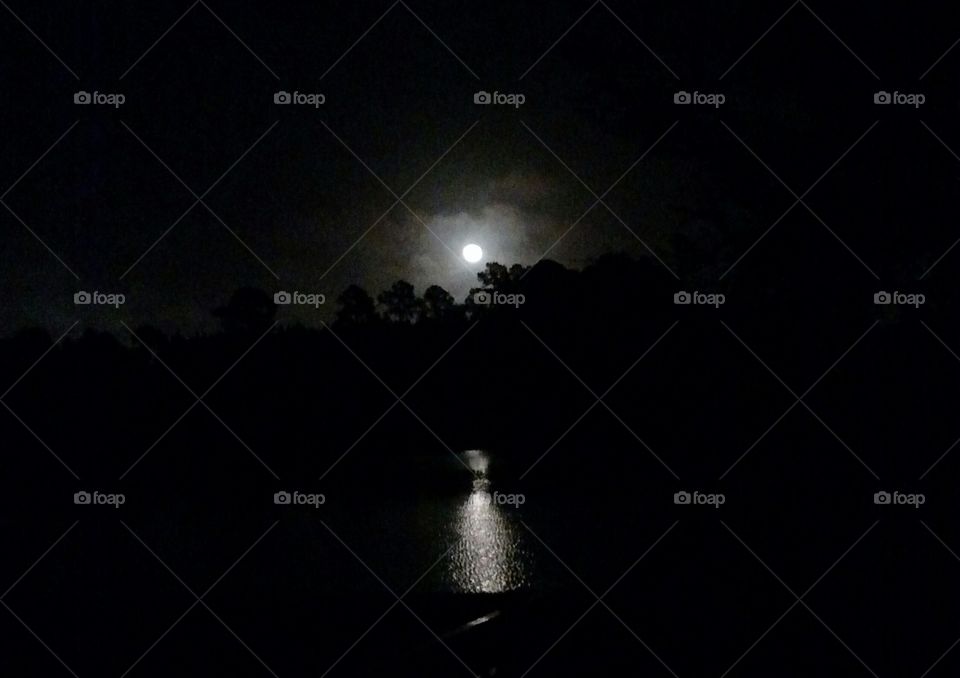 Full moon overlooking the water