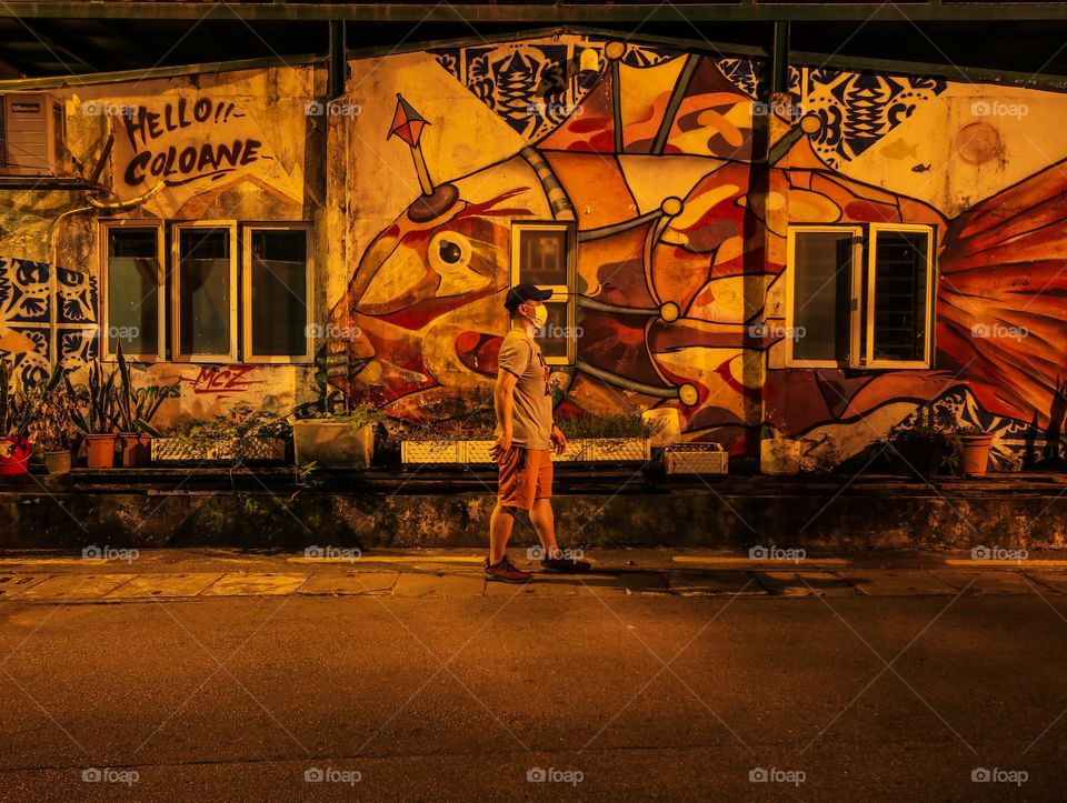 Alone in a tourist street destination in Macau 