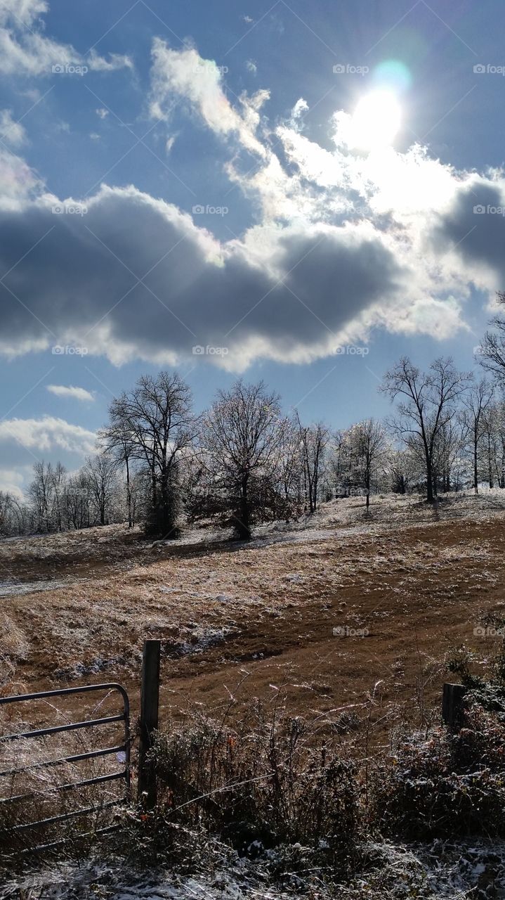 Last Snow Before Spring. Saw icicles shining with sunlight the Background 