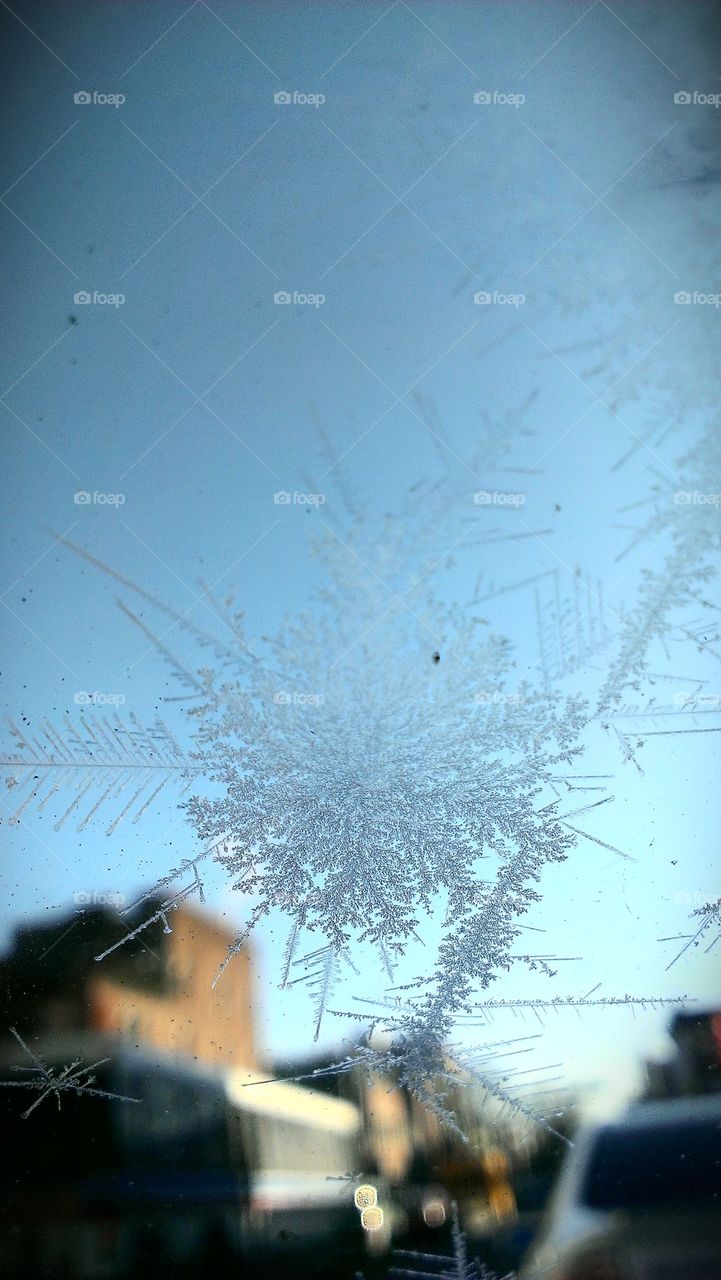 ice crystal on the windshield inside the car