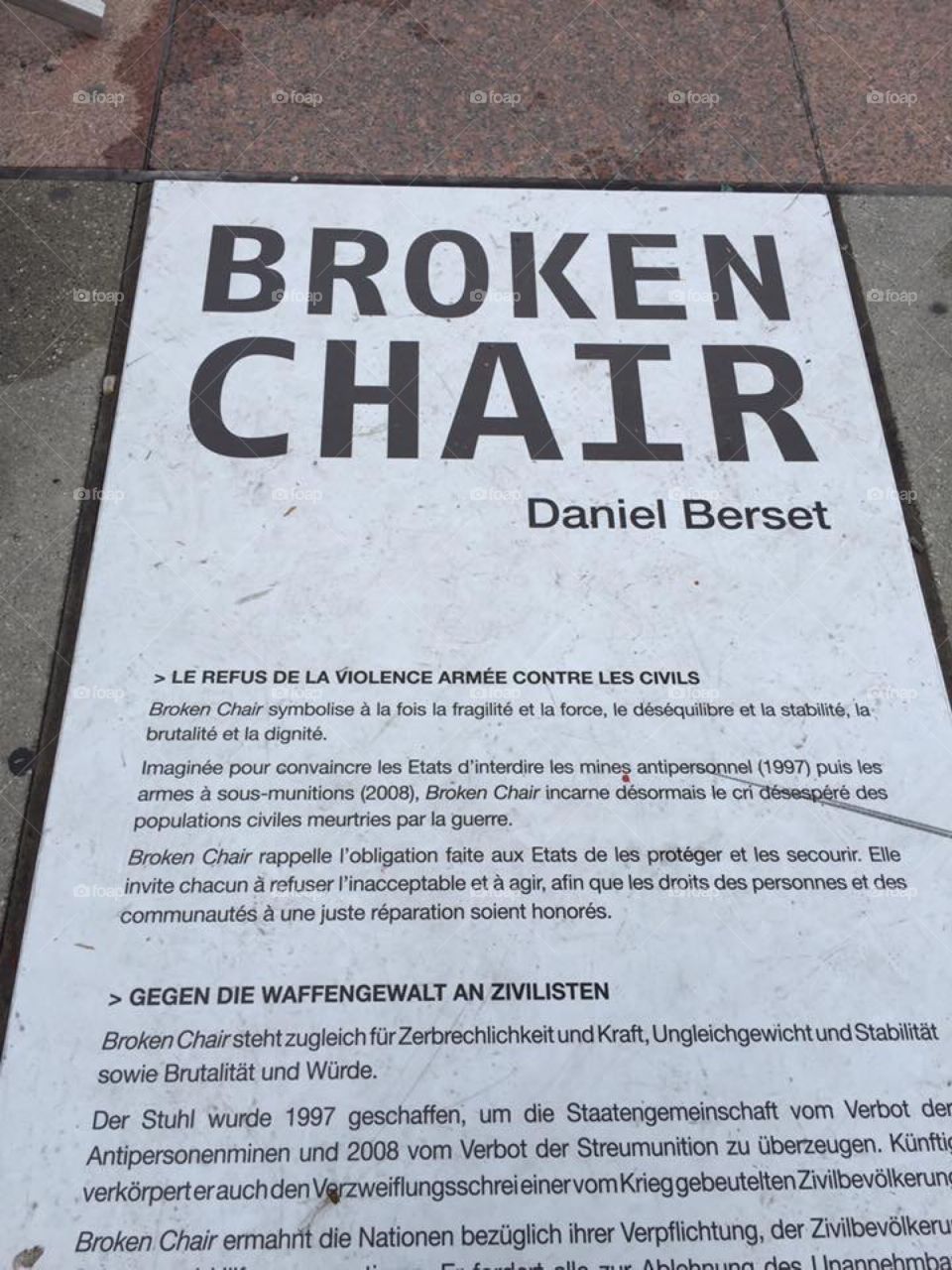 A public art’s information on the street in Geneva-Switzerland
