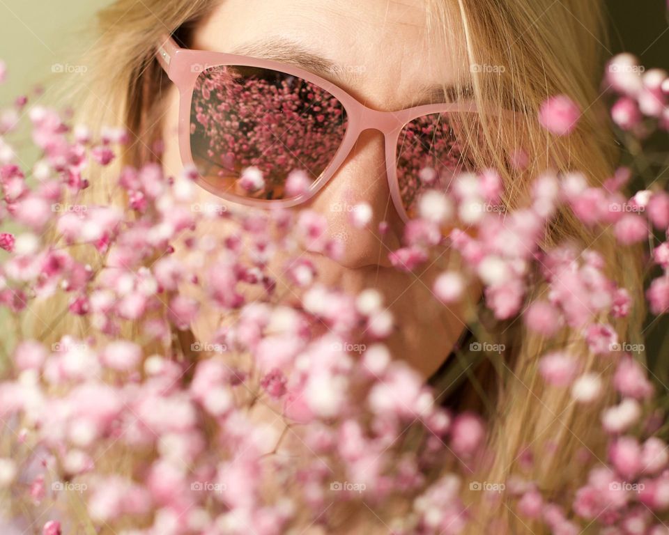 Pastel Pink Flowers and Sunglasses