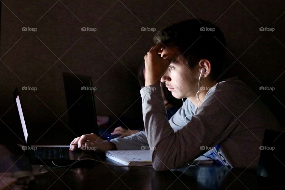 Looking on computer 