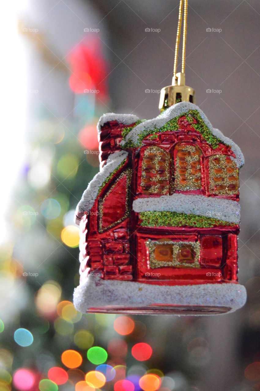 New Year, Christmas, toys, house, background, tree, garland