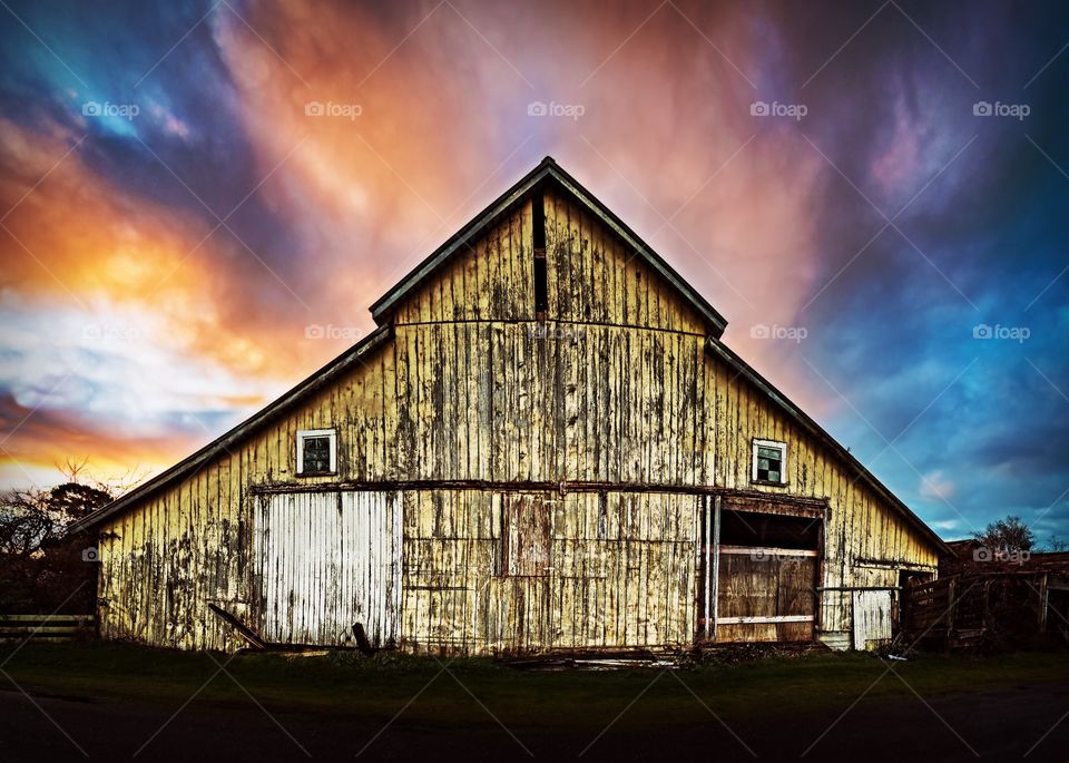 Barn over the dramatic sky