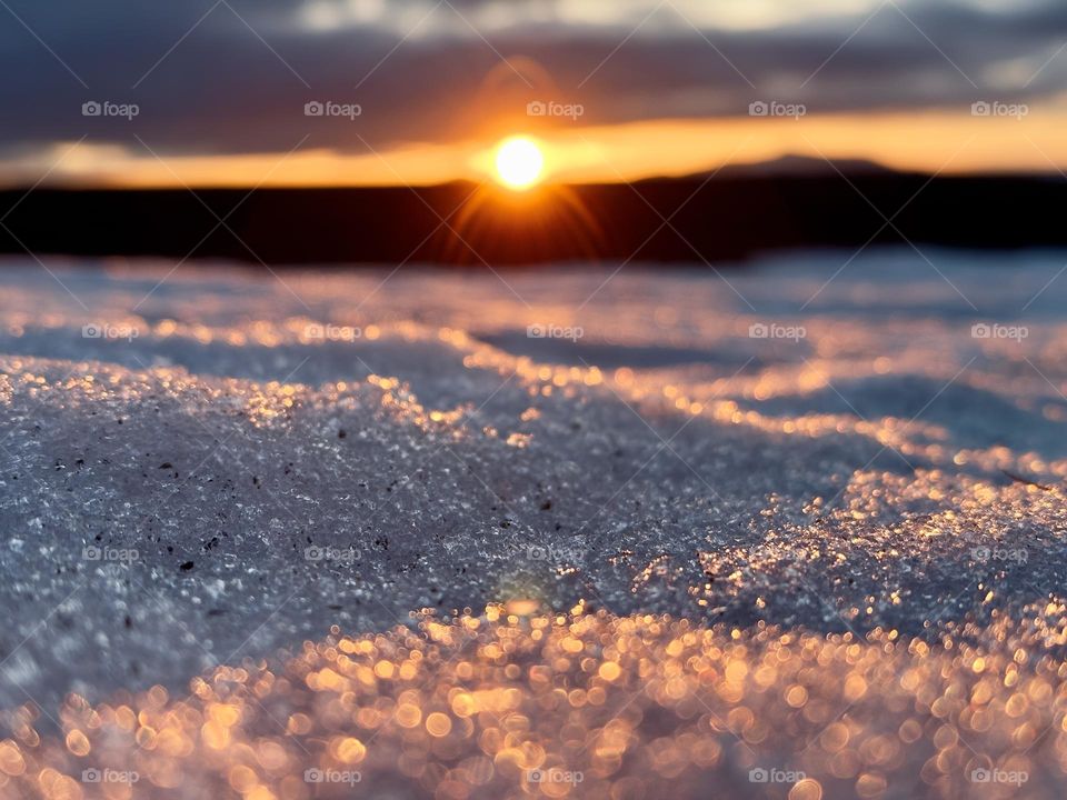 sunset in a snowy field