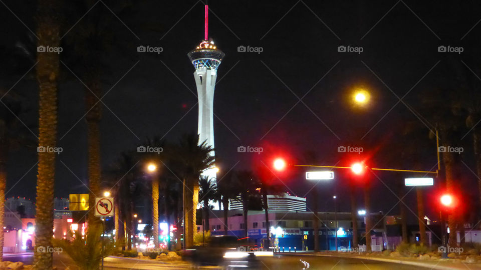 Stratosphere hotel in Las Vegas at night