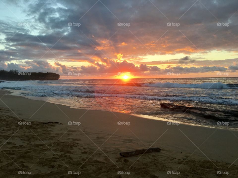 Beautiful Sunrise on Poipu Beach In Kauai, Hawaii