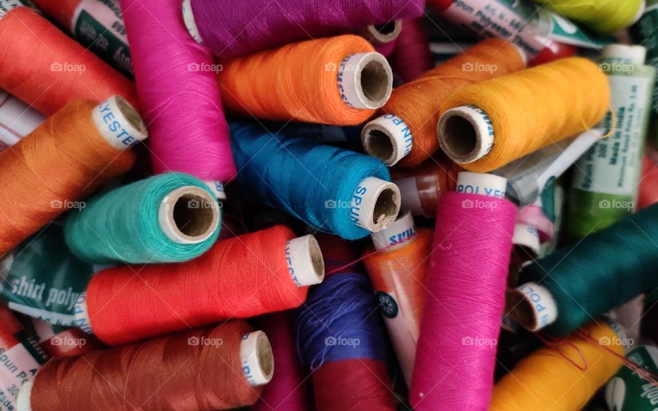 Palette of Colorful threads ready to stitch