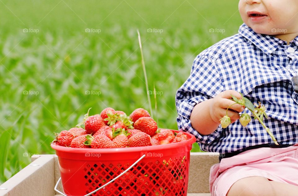 Baby with Bastet of strawberry