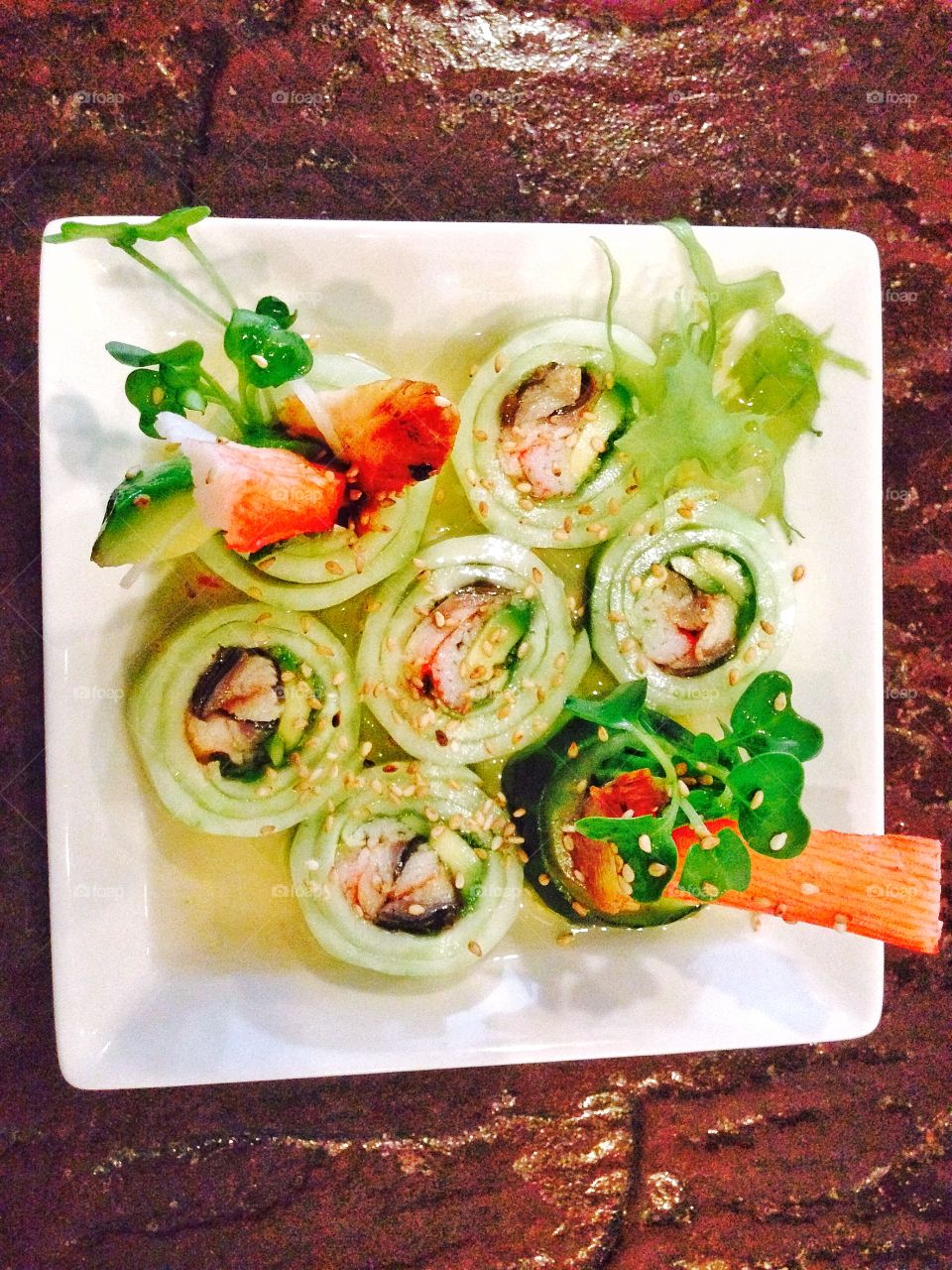 Sushi rolls with crab and avocado
