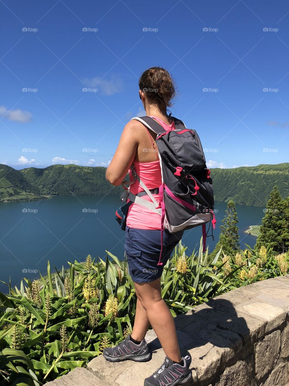 Girl watching landscape , Azores Islands , Portugal