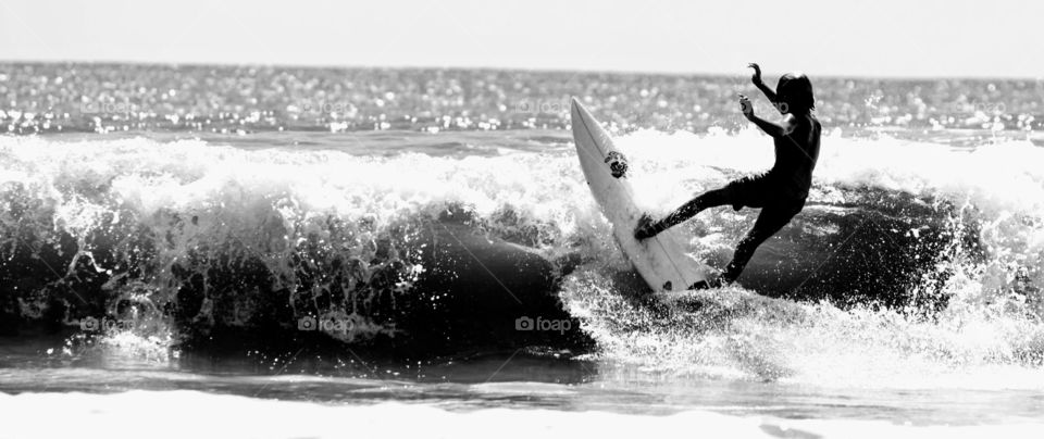 Black and White Surfer Hanging Ten