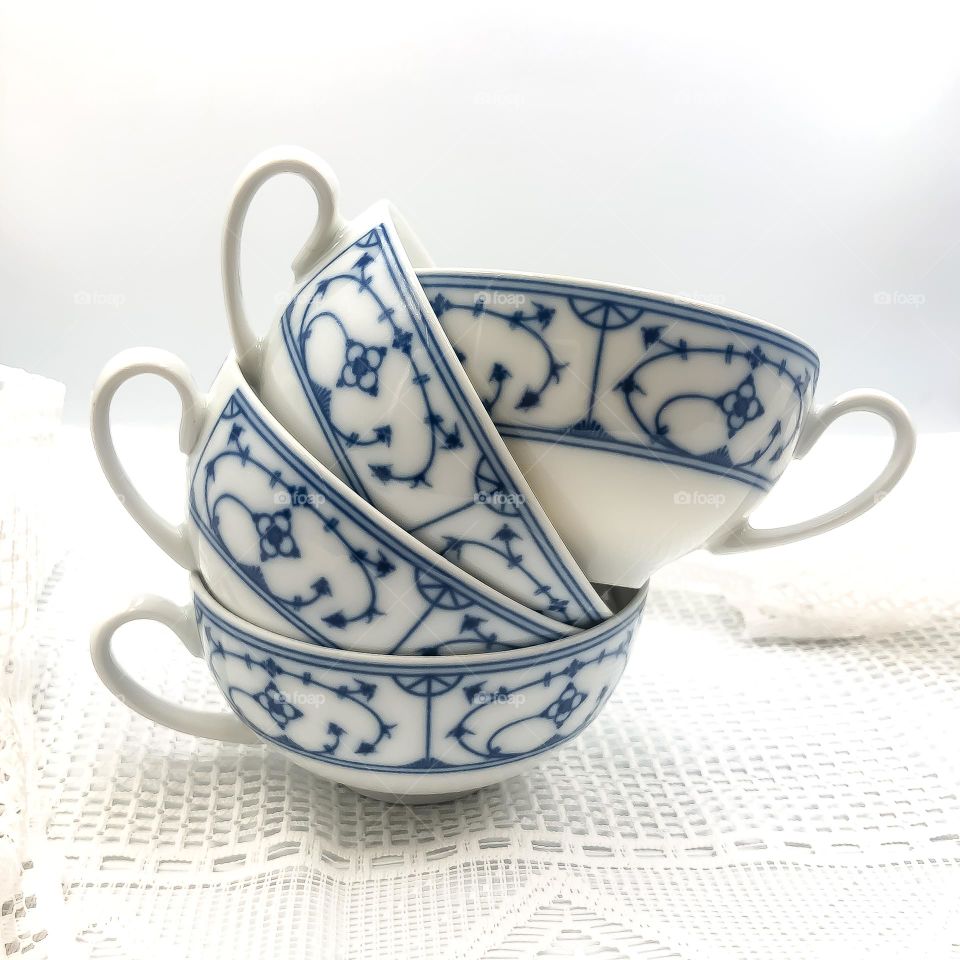 Vintage China cups with cobalt blue patten