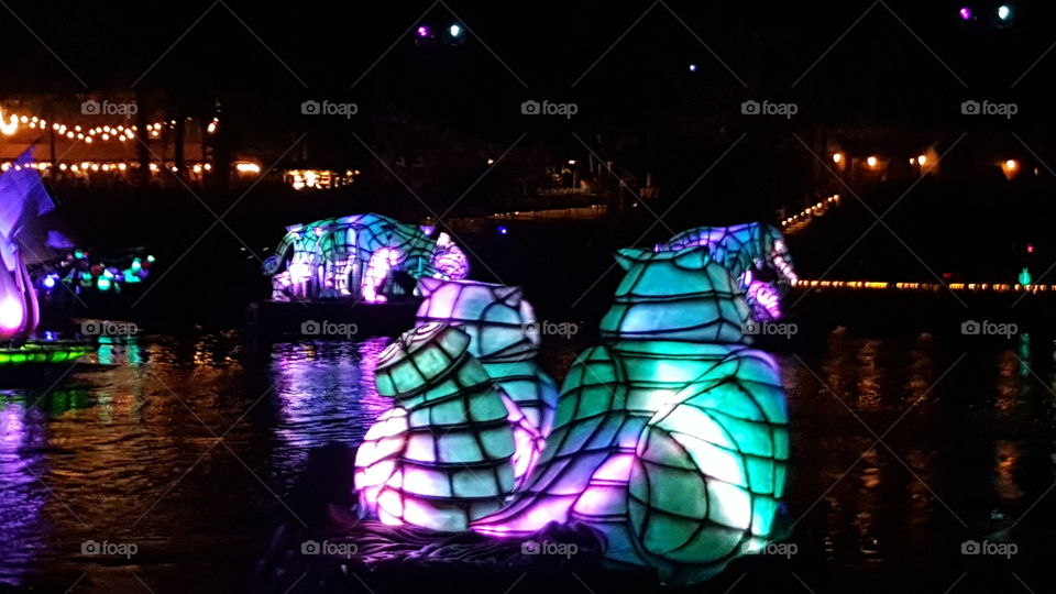A brilliantly-colored sea creature makes its way through the waters of Discovery River during Rivers of Light at Animal Kingdom at the Walt Disney World Resort in Orlando, Florida.