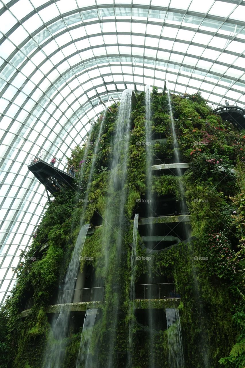 Amazing indoor waterfall, garden by the bay, Singapore 