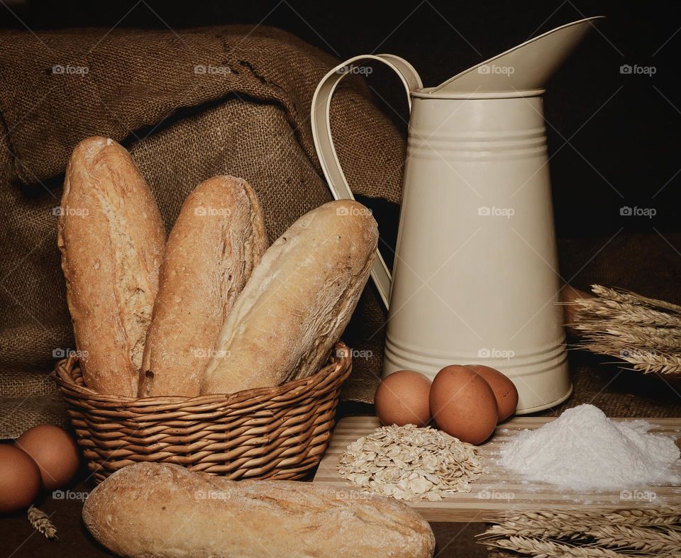 Old farmhouse feel eggs, bread & dairy