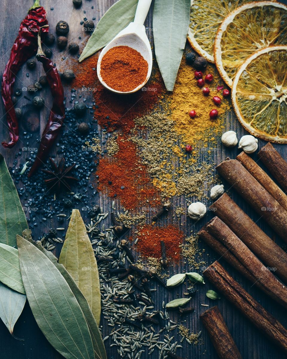 High angle view of a spices