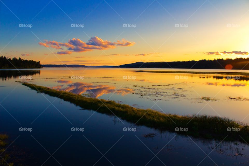 Sunset Reflection. Calm evening on the Hood Canal, Washington