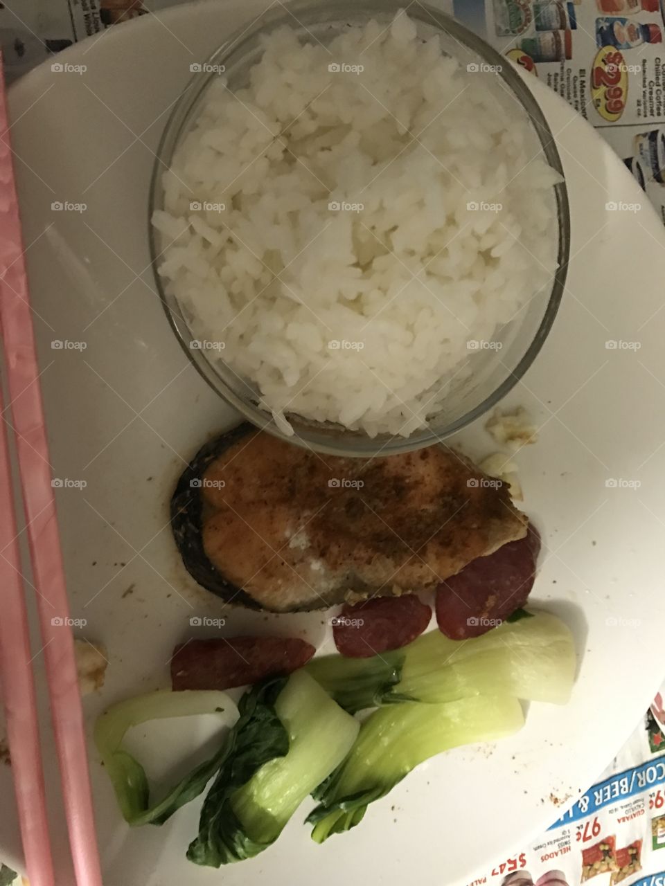 Rice - salmon - sausage 