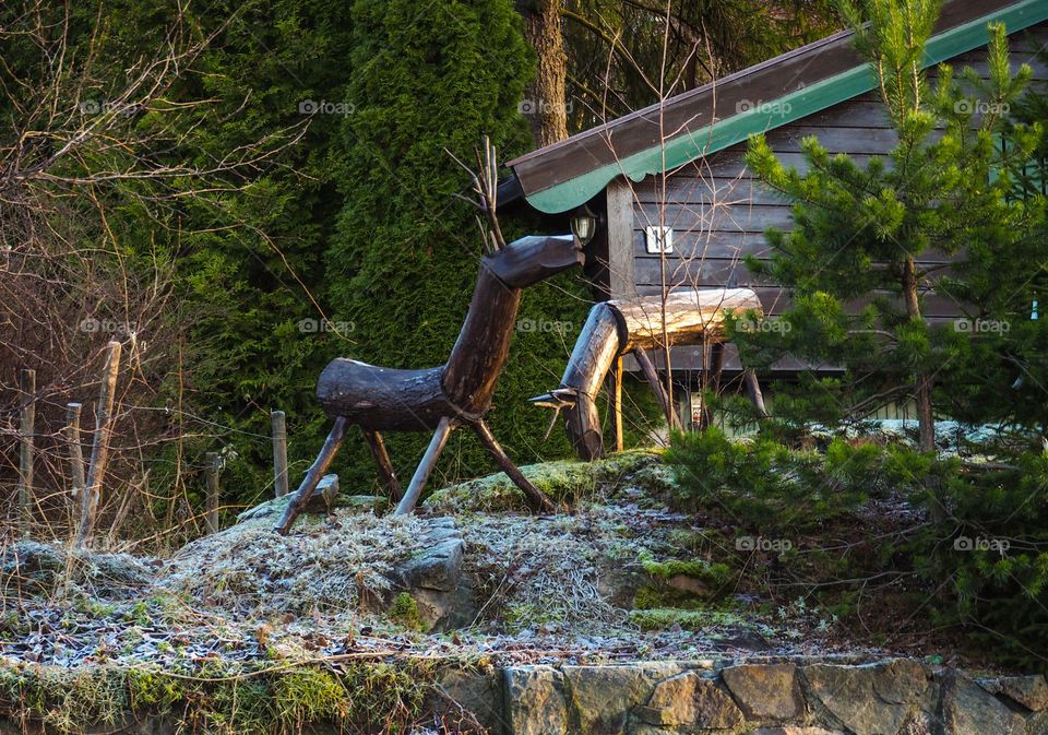 Deer made of wood. 