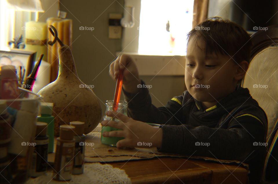 Young Boy Doing Arts & Crafts