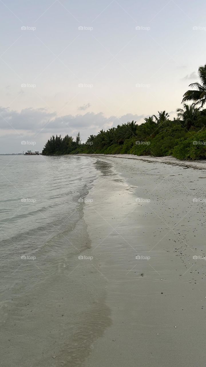 The island of Kaafu Hura in the Maldives. Its green beach shrubs, white sandy beach and clear lagoon combined to create the most hypnotic scenery.