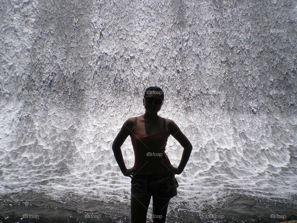 Waterfall at Villa Escudero . Coconut plantation in the Philippines 