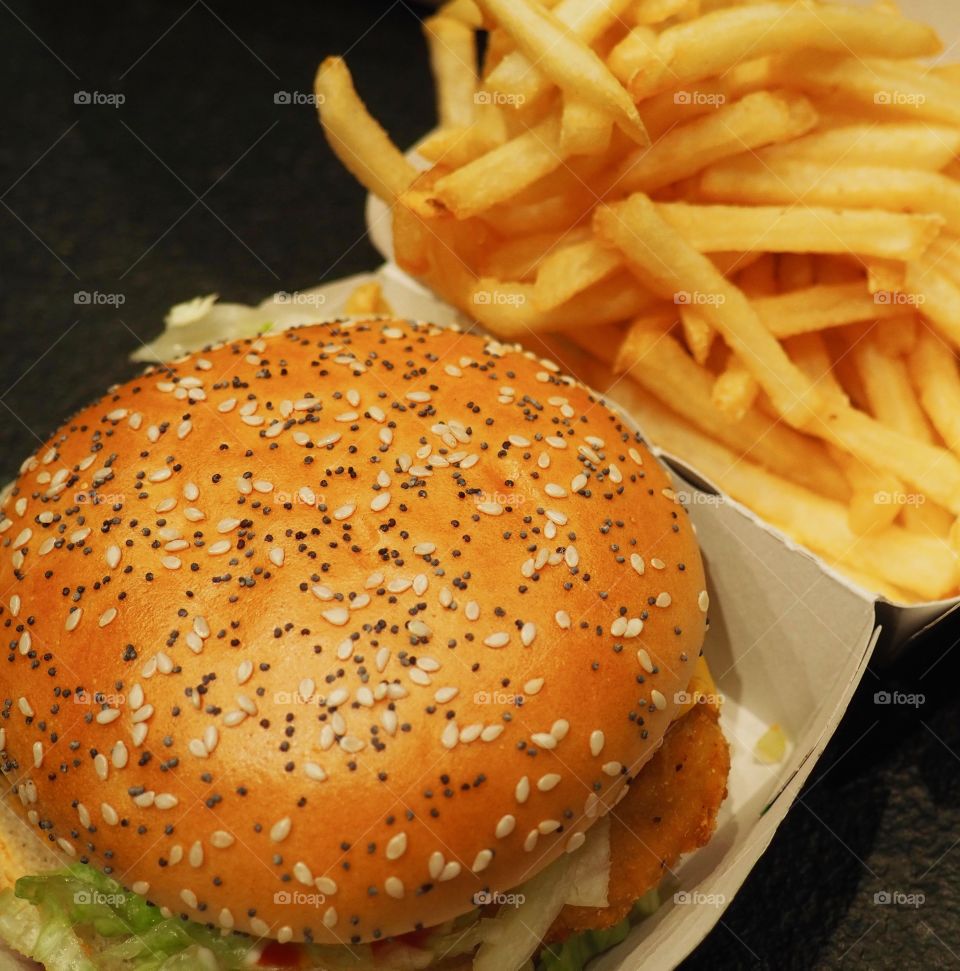 McDonald’s chicken sandwich and fries.