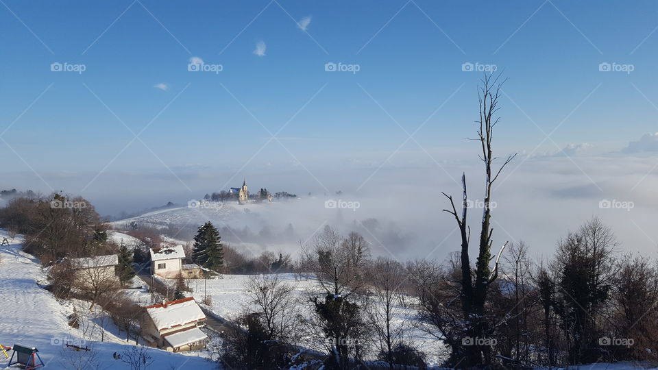 Snow and fog at Plesivica Croatia