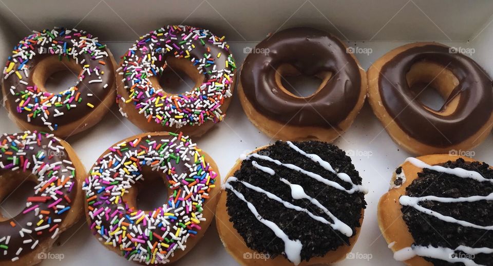 Box of delicious donuts