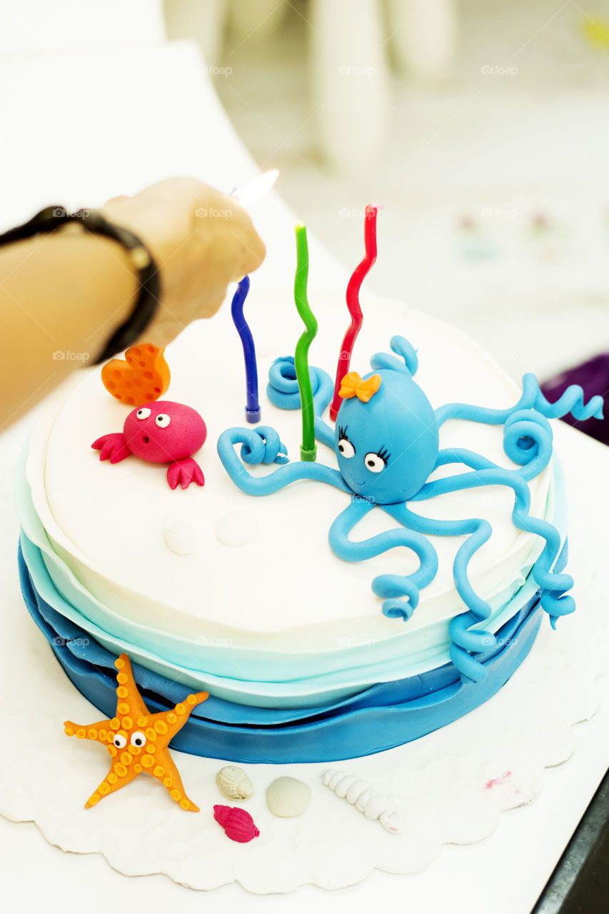 children's birthday cake. children's birthday cake well decorated in sea theme