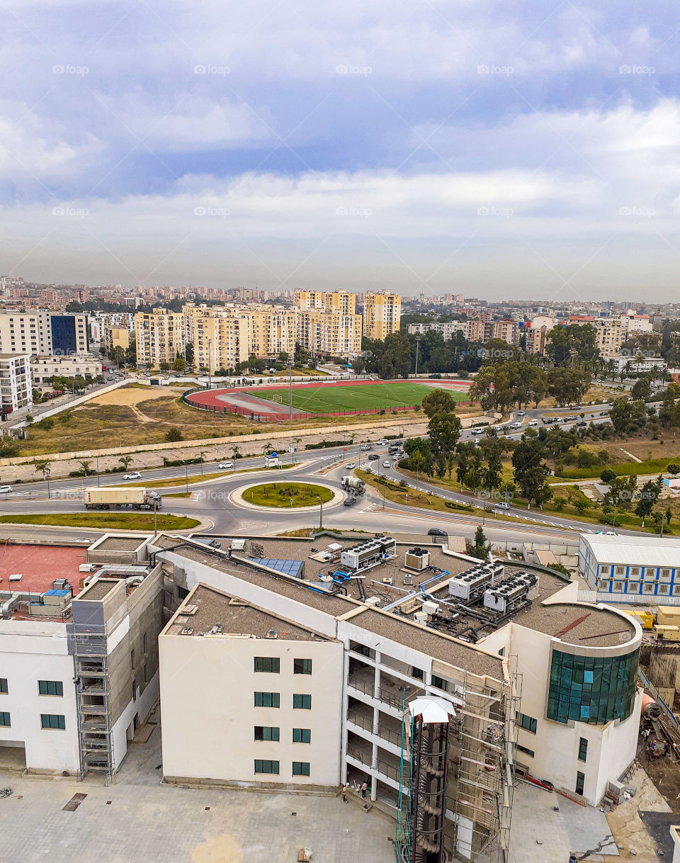 aerial view of a high building