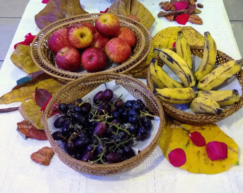 apples, grapes and bananas