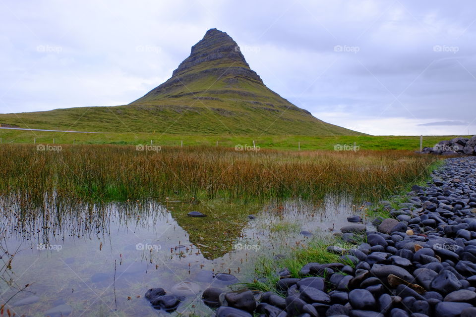 Mountain reflection in lake in Iceland